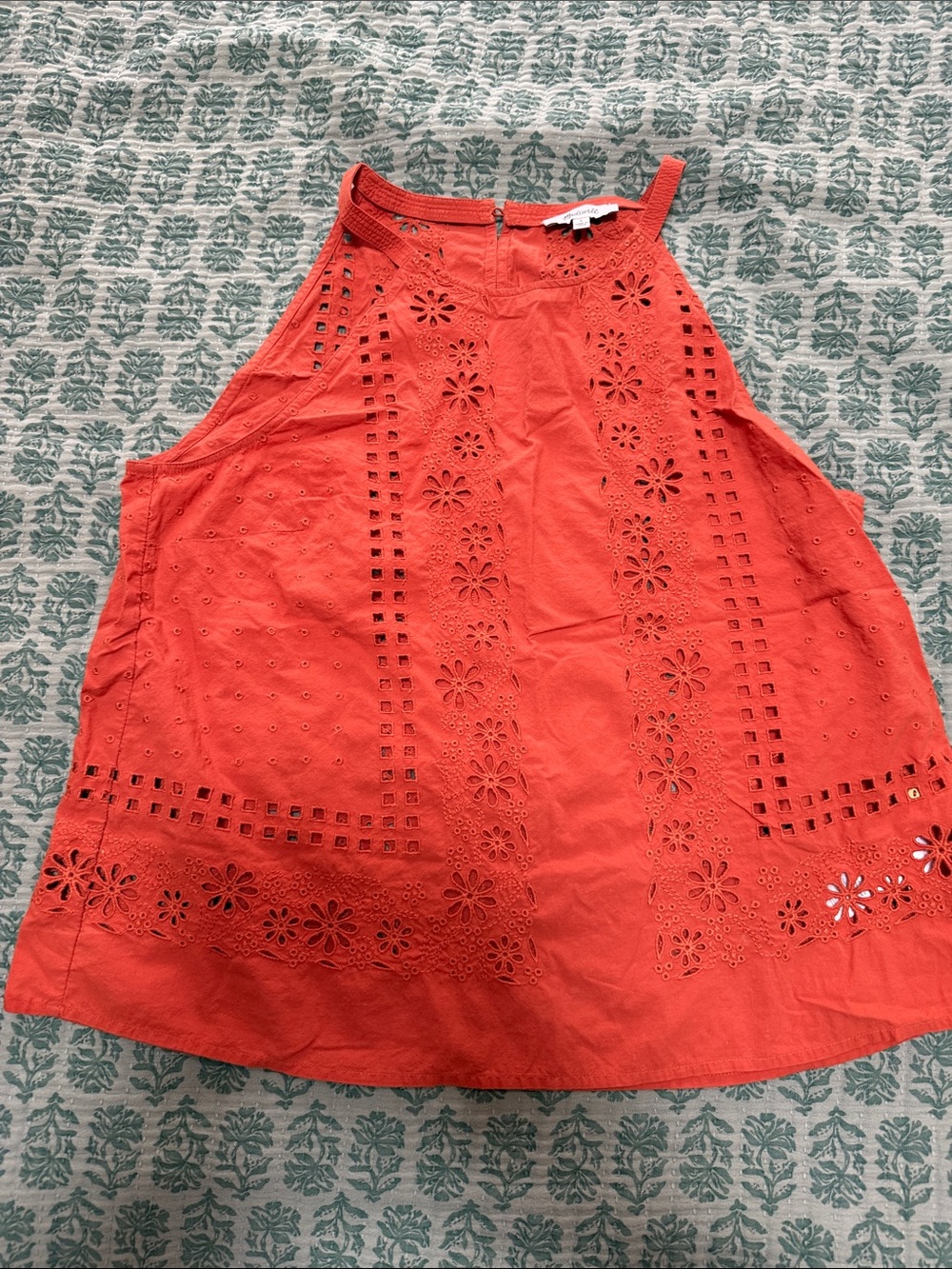 Madewell Orange Eyelet Cotton Halter Tank Top